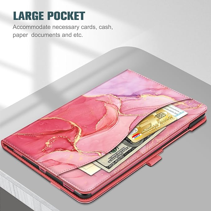 Fintie Case for Samsung Galaxy Tab S10 Lite/ S10 FE/ S9 FE 5G 10.9 Inch/Tab S9 11 Inch with S Pen Holder, Multi-Angle Viewing Protective Cover with Pocket, Auto Sleep/Wake, Marble Pink