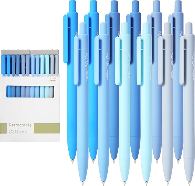 Mr. Pen- Retractable Gel Pens, 12 Pack, Black Ink, Sky Blue Barrel Gel Pens Fine Point 0.5mm, Fine Tip