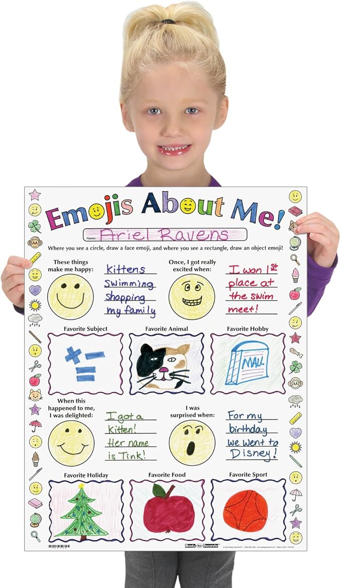 Really Good Stuff Ready-to-Decorate Emojis About Me Posters - 24 Posters