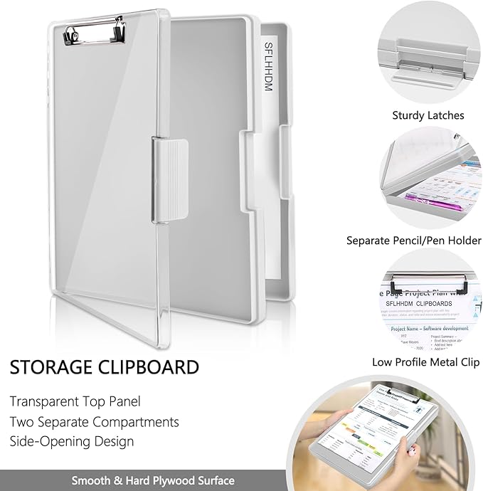 SFLHHDM Clipboard with Storage,Heavy Duty Clip Boards 8.5x11 with 2 Storage Case,Clear Visible Panel Storage Clipboards,Side Opening Nursing Clipboard Folder for Office Supplies-Lvory