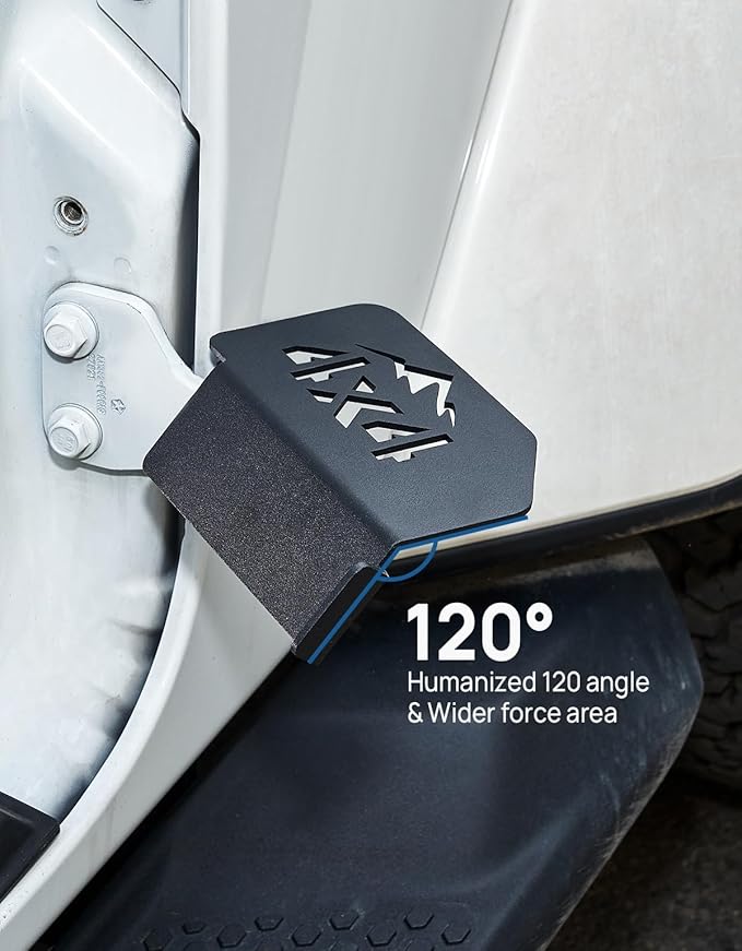 JOYTUTUS Upgraded 120° Wrangler Foot Pegs Compatible with Wrangler JK JL Gladiator JT 2007 to 2026, Exterior Door Hinge Foot Rest Pedals Accessories(4X4 Pattern)