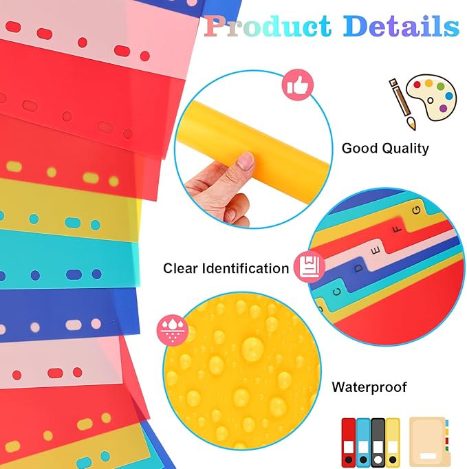Tab A-Z Binder Dividers, Alphabet Plastic Binder Dividers with Multicolor Tabs, Letter Size 8.2" x 11.6", for 3 Ring Binders, Fits 2/3/4/11 Ring Notebook (42)