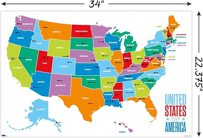Trends International Map - United States Of America 2022 Wall Poster, 22.375" x 34", Poster & Mount Bundle