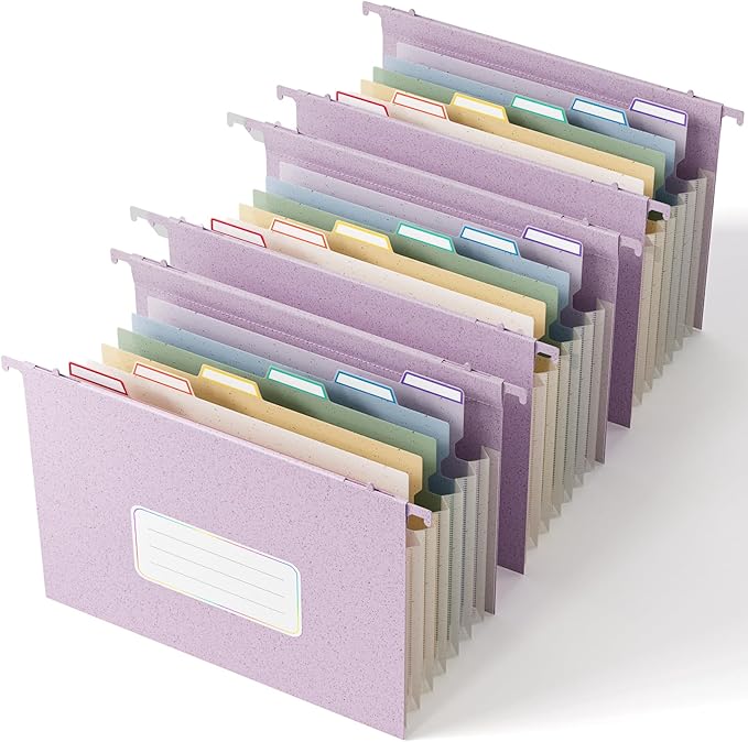 Wheat Straw Expanding Hanging File Folders,7-Pocket Accordion Organizer with 1.2" Expansion, Large-Capacity Letter Size for Filing Cabinet, 100% BPA Free, 3-Pack