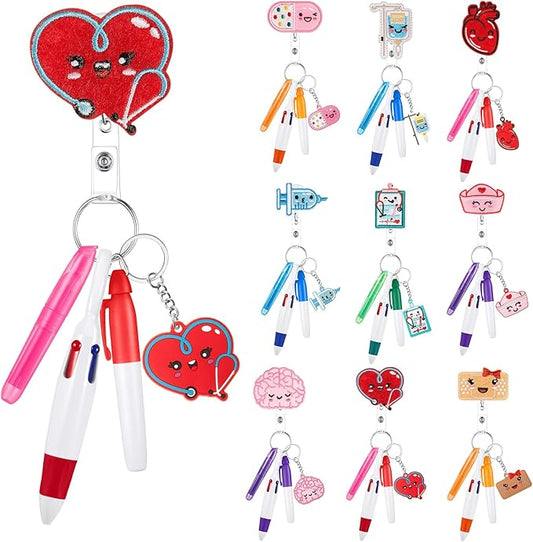 Henoyso 54 Pcs Nurse Badge Reel Pens Mini Highlighter Pens Bulk Nursing Week Appreciation Gifts Badge Accessories Retractable for Cna Medical Assistant Christmas Women (Classic)