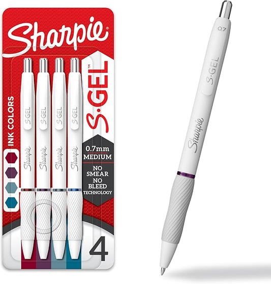 Sharpie S-Gеl Pens Fashion Barrel Gel Ink Pens Pearl White Body Medium Point (0.7Mm) Writing Coloring Gel For Journaling Bold Jewel Color Assortment 4 Count