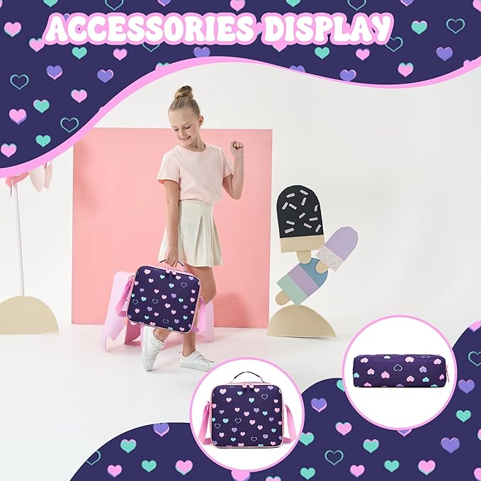 Backpack for Girls Backpack for School 8-10 Kids Backpacks with Lunch Box Schoolbag for Kids with Pencil Case
