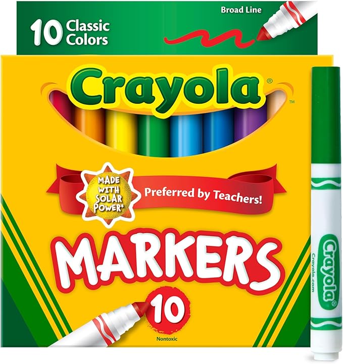 Crayola Broad Line Markers, Classic Colors 10 Each, 10 Count (Pack of 1)