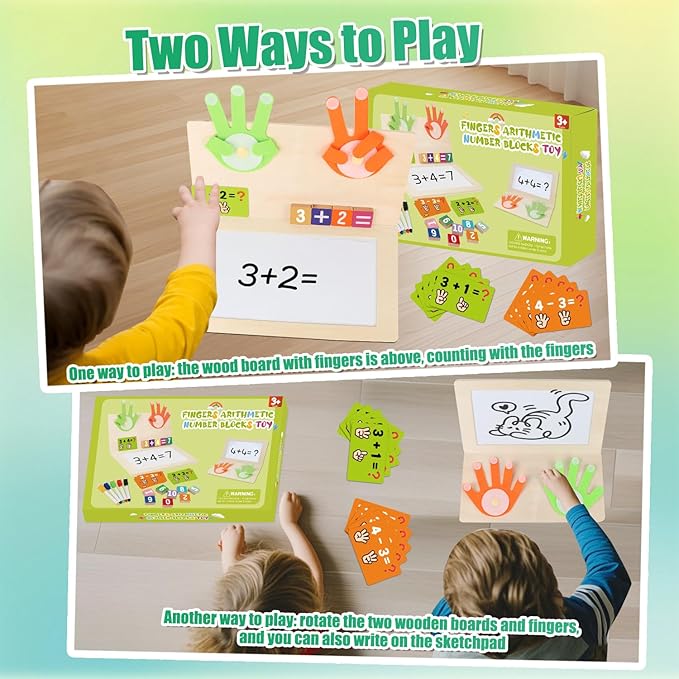 Number Blocks Toys for Kids Wooden Montessori Toys for 3 4 Years Old Boy Girl Toddler Fingers Arithmetic Educational Math Manipulatives with Whiteboard 5-7 Preschool Learning Activities Counting Game