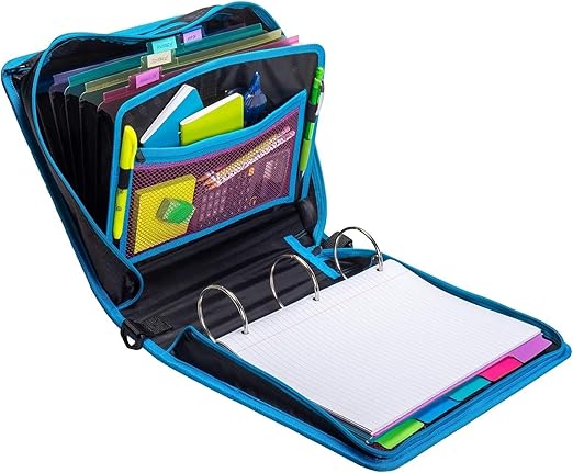 Case-it Binder, 3 Inch O-Rings, 600 Sheet Capacity | Mighty Zip Tab | 5 Color Tabs | Multiple Pockets | Shoulder Strap