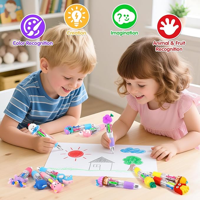 arscniek 40Pcs Multicolor Pen in One, 4-in-1 0.5mm Fine Point Cute Pens, Fun Kawaii Ballpoint Pen for Children's Party Favors, Classroom Prizes, Teacher School Supplies, Bulk Gifts for Students