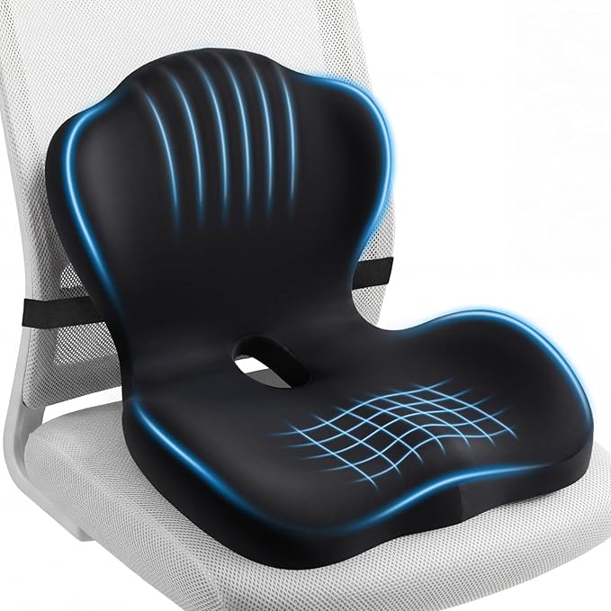 Office Chair Cushion for Tailbone & Back Pain Relief, Strong Lumbar Support Ergonomic Cushions, Comfortable Memory Foam Cushion for Pain Relief, Suitable for Office Chairs, Home Chairs, Car