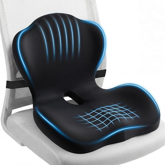 Office Chair Cushion for Tailbone & Back Pain Relief, Strong Lumbar Support Ergonomic Cushions, Comfortable Memory Foam Cushion for Pain Relief, Suitable for Office Chairs, Home Chairs, Car