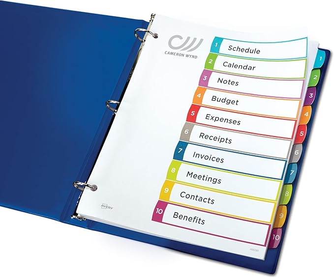 Avery Dividers for 3 Ring Binders,10 Tabs per Set,Customizable Table of Contents,Multicolor Arched Tabs,Great for Organizing Reports,Projects,and More (11842),(Pack of 2)