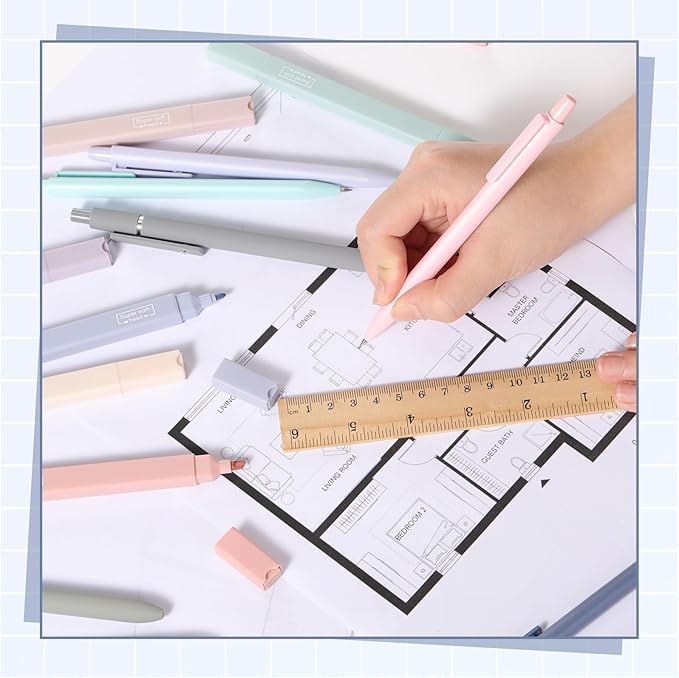 Gueevin 17 Pcs Aesthetic Highlighters Gel Pens and Mechanical Pencils Set Morandi Ink and Dual Tip Highlighters Smooth Writing Pens for Bible Journal Planner Office Supplies