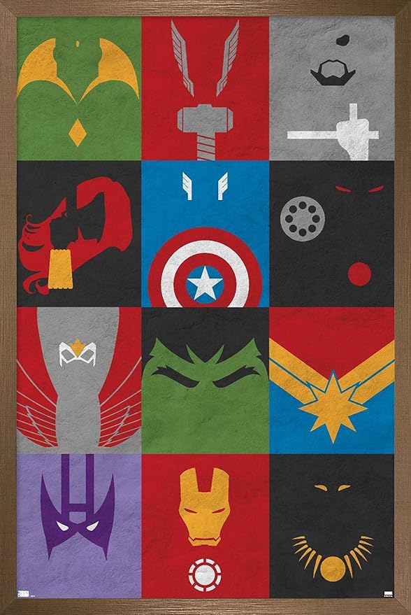 Trends International Marvel Comics - Avengers - Minimalist Grid Wall Poster, 14.725" x 22.375", Bronze Framed Version