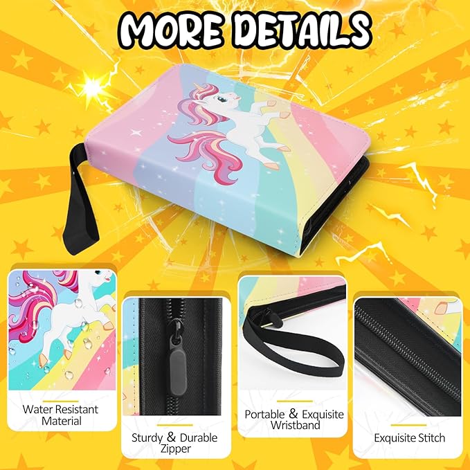 400 Pocket Trading Card Binder with 50 Removable Sleeves, Portable Zippered Card Holder, Collection Album Book Case Storage for MTG, TCG, Sports, Game Cards (White Horse)