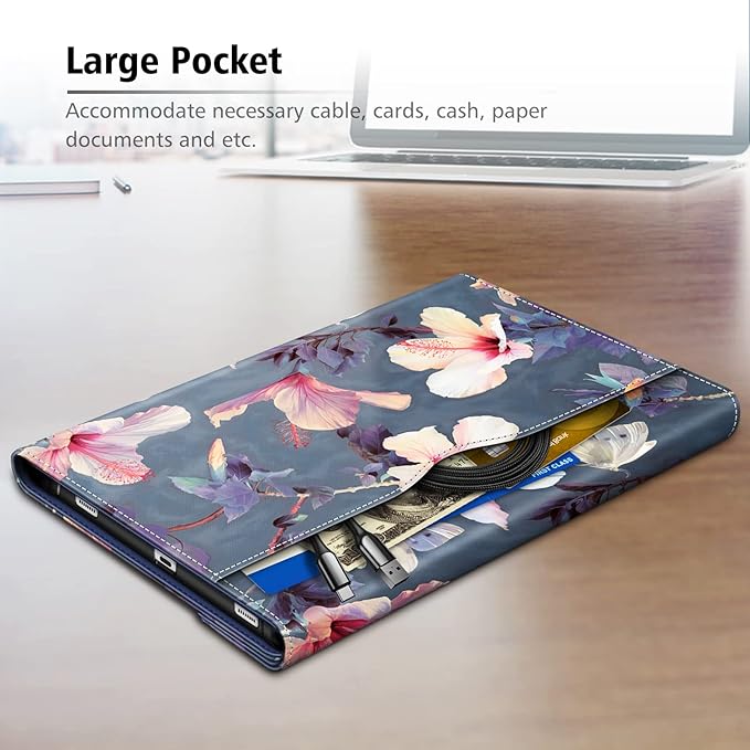 Fintie Case for Samsung Galaxy Tab S8/Tab S7 11 Inch (Model SM-X700/X706/T870/T875/T878) with Built-in S Pen Holder, Multiple Angle Portfolio Business Cover with Pocket Auto Sleep/Wake, Hibiscus