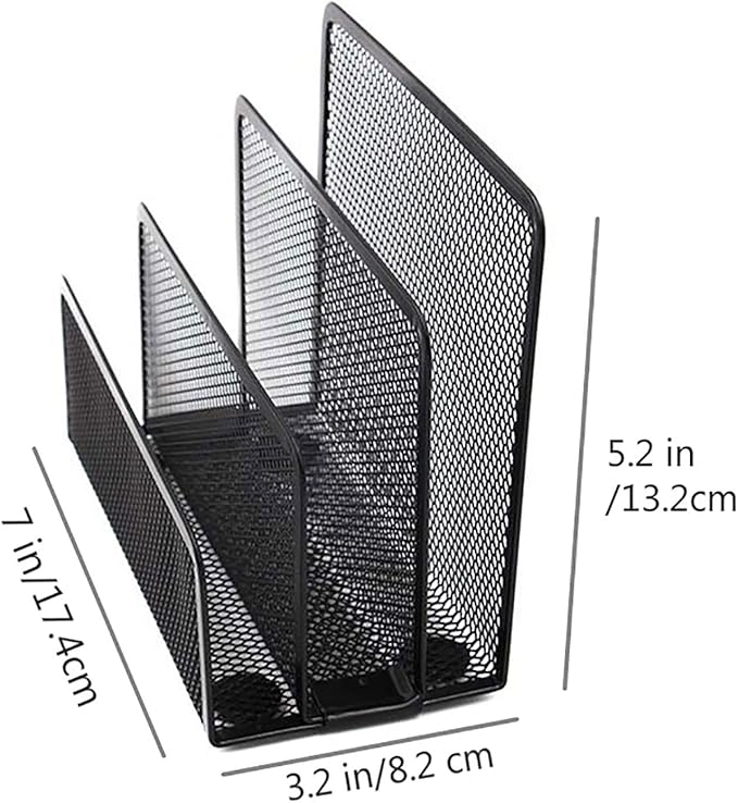 VANRA 2 Small Letter Sorters Desktop File Holder Organizer Metal Mesh with 3 Vertical Upright Compartments (2 Black)