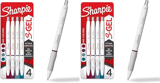 SHARPIE S-Gеl Pens Fashion Barrel Gel Ink Pens Pearl White Body Medium Point (0.7Mm) Writing Coloring Gel For Journaling Bold Jewel Color Assortment 4 Count (Pack of 2)