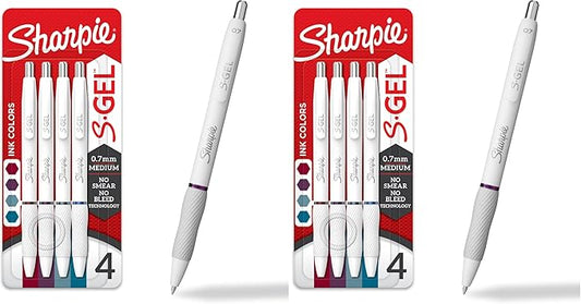SHARPIE S-Gеl Pens Fashion Barrel Gel Ink Pens Pearl White Body Medium Point (0.7Mm) Writing Coloring Gel For Journaling Bold Jewel Color Assortment 4 Count (Pack of 2)