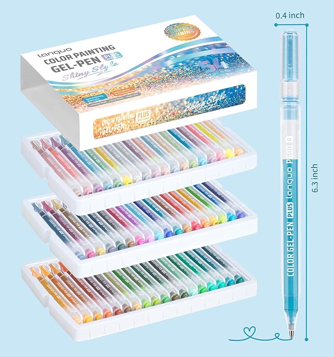 Glitter Gel Pens, 54 Pack Glitter Pens For Adults Coloring Books, 1.0mm Point Colored Pens, Large Capacity Ink Pens for Coloring, Writing, Drawing, Journaling, Note Taking, Office, Home