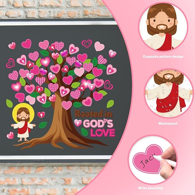 Valentines Day Bulletin Board Decorations - Aposwow Christian Jesus Classroom Decorations Set Pink Love Heart Paper Cutouts Bulletin Board Decor Door School Office Wall Decor Supplies