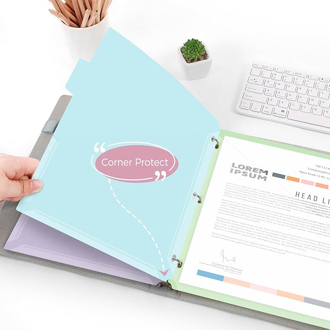 SKYDUE Binder Dividers with Tabs and Pockets – 5-Pack for 3-Ring Binders, Writable Tabs, Durable & Tear-Resistant, Pink
