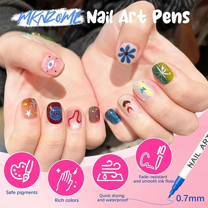 12 Color Nail Art Pens for Painting Nails, 0.7 MM Nail Polish Pens Drawing Point Liner Acrylic Painted Pen Kit, Waterproof Quick-drying for DIY Nails Art Design Manicure Tools