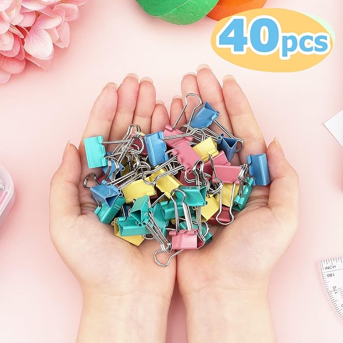 ZZTX Binder Clips Paper Clamps Clips for Office Small Size, Assorted Color, 0.75 Inches, 40 Pieces