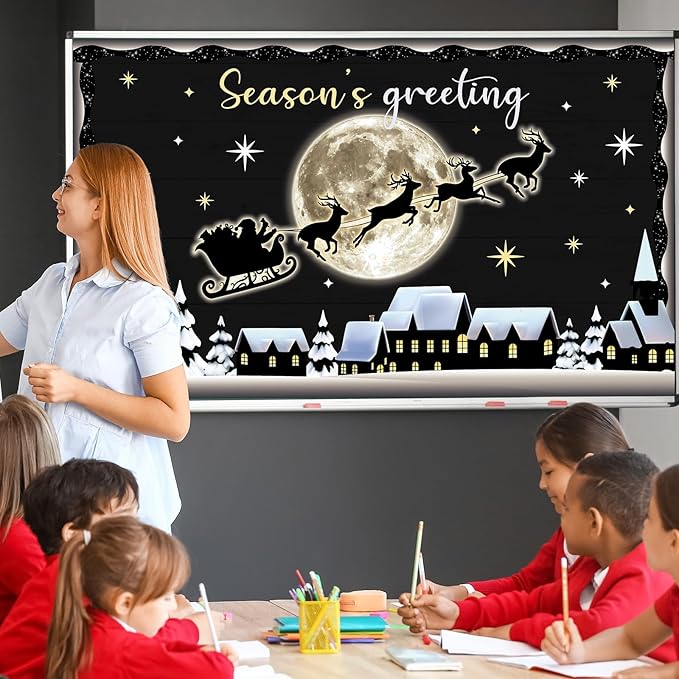 Christmas Bulletin Board Decorations Set Winter Snowy Classroom Cutouts Christmas Season Greeting Bulletin Board Decor for Xmas Party School Classroom Chalkboard Wall Favor