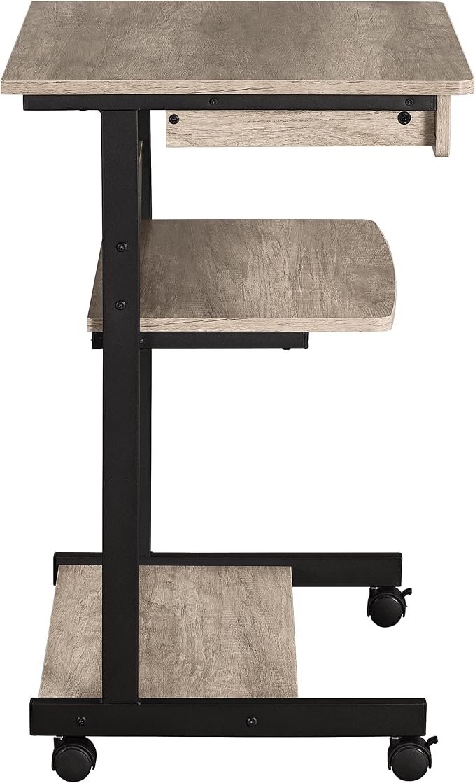 Yaheetech Rolling Computer Desk with Drawer & Keyboard Tray, Mobile Laptop Desk Cart Standing Computer Workstation for Home Office, Gray