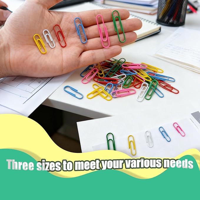 Paper Clips,400 Pack Small Medium and Jumbo Colored Paperclips（1.1 in &1.3 in & 2 in）,Assorted Colored Coated Paper Clips, Reusable Paperclips for Paperwork Office School Document Organizing