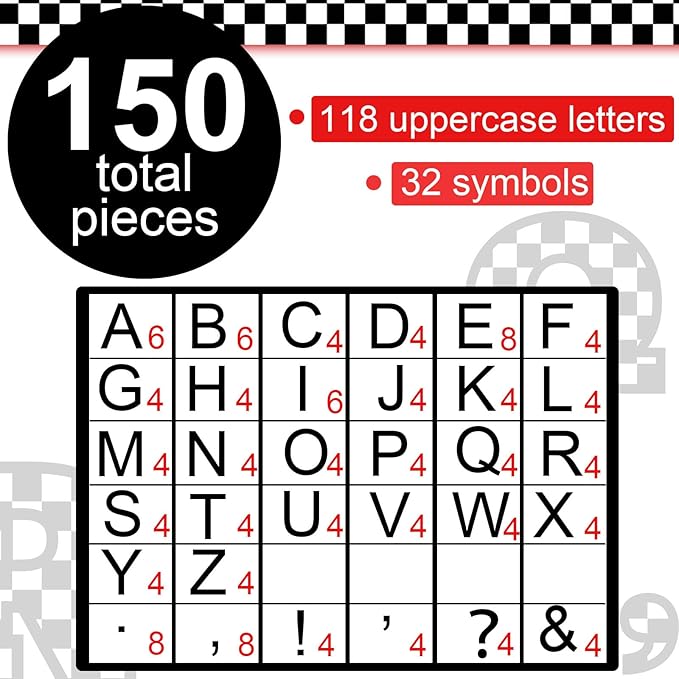150 PCS Large 6" Bulletin Board Letters Set, Checkered Classroom Alphabet Cutout Letter for Black White Racing Bulletin Board Display Home School, A Great Helper to Inspire Students' Learning Interest