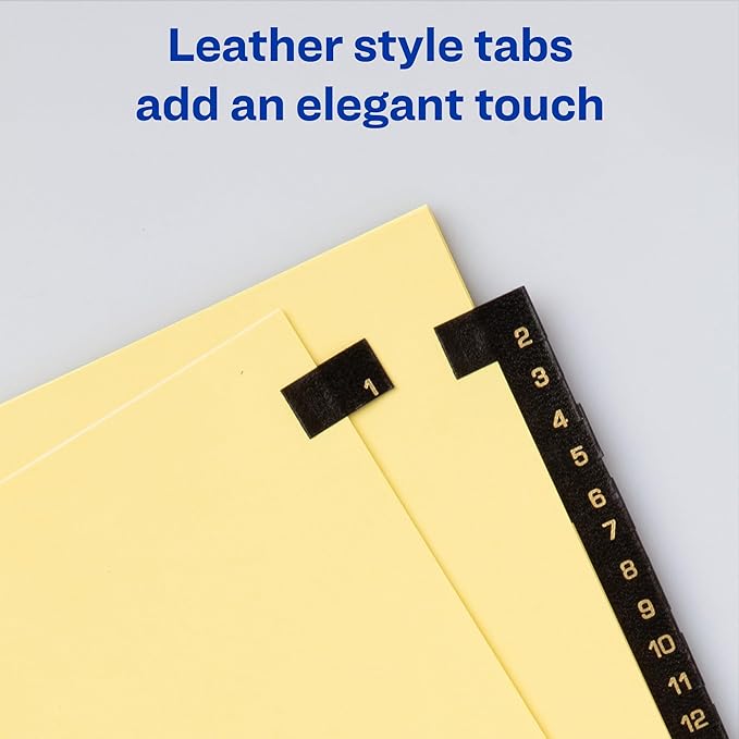 Avery Gold Reinforced Leather Tab Dividers, 31-Tab, 1-31, Letter Size, Black, 31 per Set (11352) (Pack of 12)