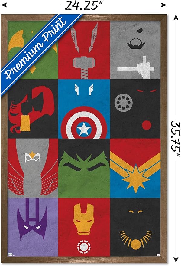 Trends International Marvel Comics - Avengers - Minimalist Grid Wall Poster, 22.375" x 34", Bronze Framed Version