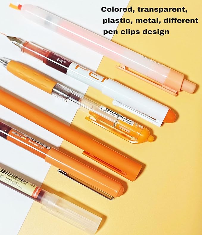 Orange and Black Ink Gel Pens Set with Journaling Highlighter, Fine Point 0.5mm Cute Colorful Gel Ink Pens for Office School, Note Taking, 5 Orange Ink, 1 Black Ink