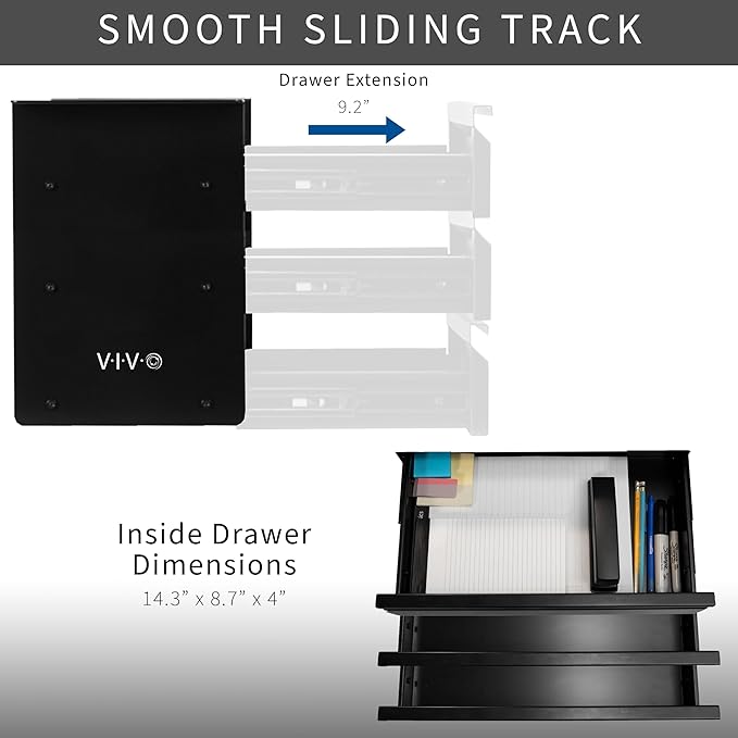 VIVO 16 in Slide Out Dual Tier Storage Drawer, Under Desk 3 Layer Organizer, Black, DESK-DR03