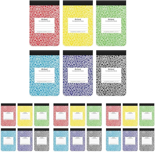 Oxford Jr. Composition Notebooks, Notebooks for School, School Supplies, Half Size, Kids Journal, 7-1/2 x 4-7/8 Inches, College Ruled Paper, 80 Sheets, Primary Marble Covers, (63774) (Pack of 24)
