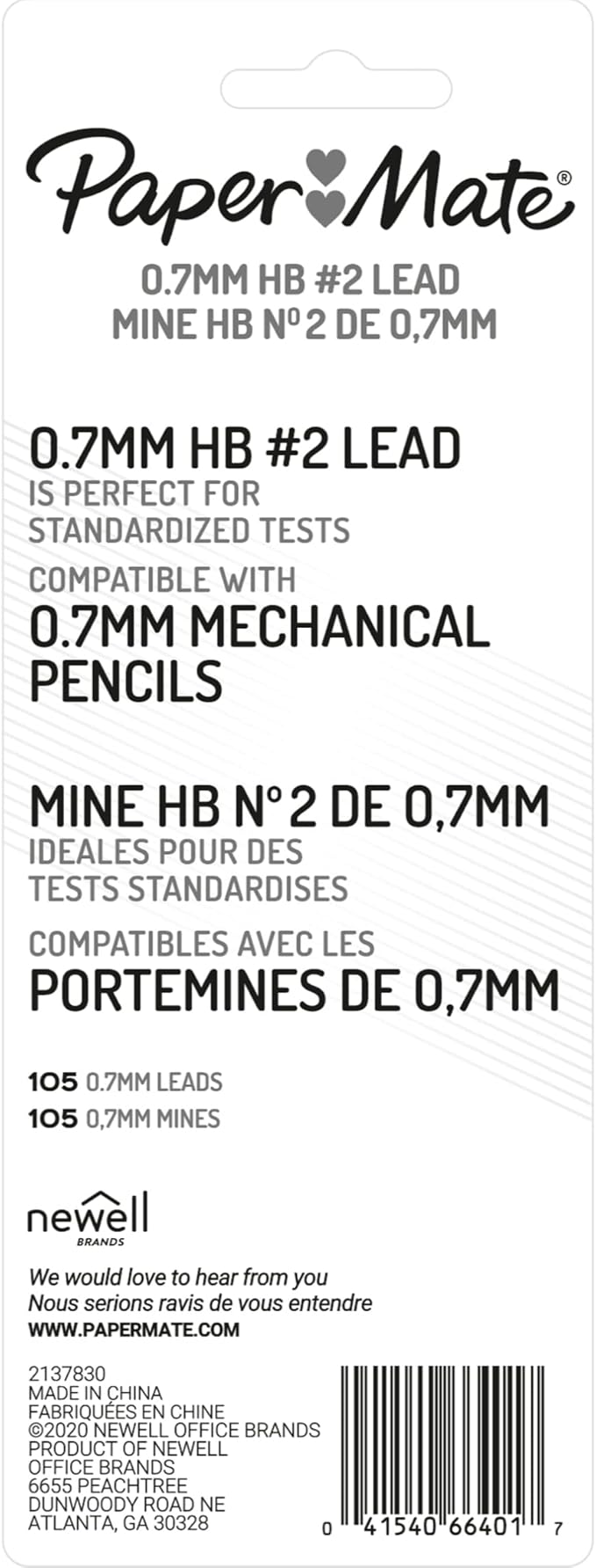 Paper Mate Mechanical Pencil Refills, 0.7mm, HB #2, 105 Count