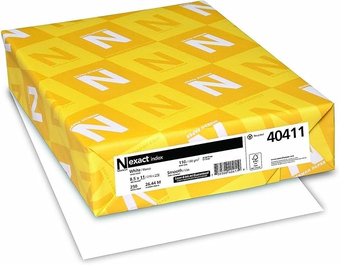 Neenah Exact 30% Recycled Extra-Heavyweight Index Card Stock, 8 1/2in. x 11in., 110 Lb, White, pk Of 250 Sheets, 40411