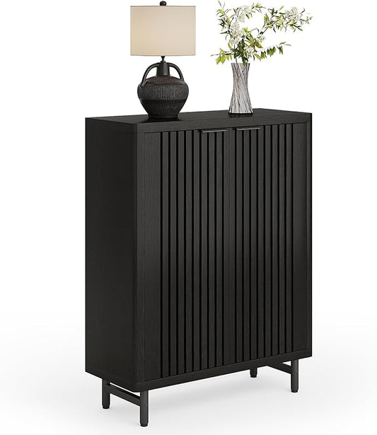 LITTLE TREE 6-Tier Shoe Cabinet with Doors for Up to 24 Pairs, Large Wooden Shoe Storage Cabinet with Adjustable Shelves, Black Freestanding Shoe Organizer Cabinet for Entryway, Hallway