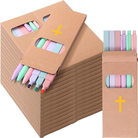 Maitys 180 Pcs Bulk Pastel Highlighters Set with 30 Boxes, Assorted Fluorescent Aesthetic Mini No Bleed Highlighters Bible Highlighter and Ballpoint Pens, Ideal for Office, Church Gifts