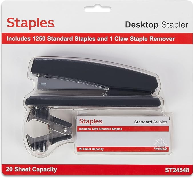 staples desktop stapler + claw staple remover + 1250 standard staples