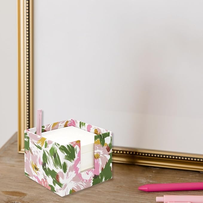 kate spade new york Note Cube with 400 Blank Sheets and Black Ink Pen, Cute Paper Holder for Desk (Hidden Garden)