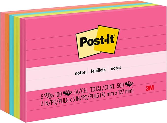 Post-it Notes, 3 in x 5 in,5 Sticky Notes Pads, 100 Sheets per Pad, Poptimistic Collection, School Supplies and Oﬃce Products, The Original Post-it Note