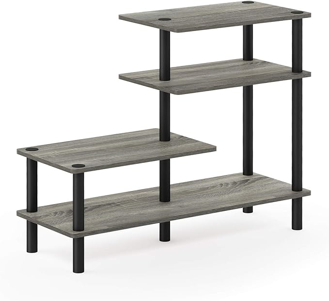 Furinno Turn-N-Tube 3-Tier Side Display Rack, French Oak Grey/Black