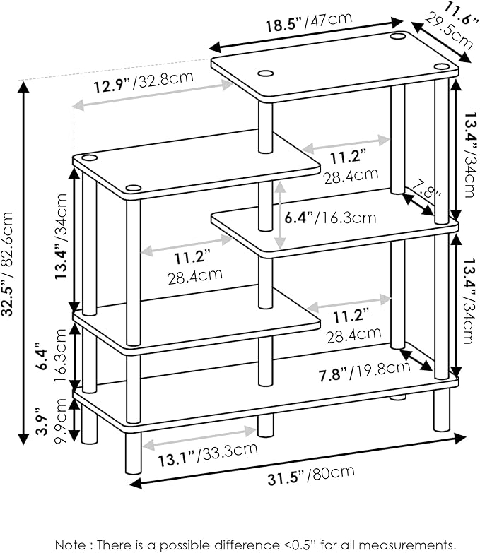 Furinno Turn-N-Tube 5-Tier Accent Display Rack, Espresso/Black