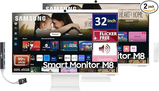 Samsung 32-Inch M8 (M80D) 4K UHD Smart Monitor with Streaming TV, Speakers, HDR10+, AI Upscaling, Ergonomic Stand, Slimfit Camera, Gaming Hub, USB-C & DKZ USB Port Expander,(LS32DM801UNXZA) 2 Pack