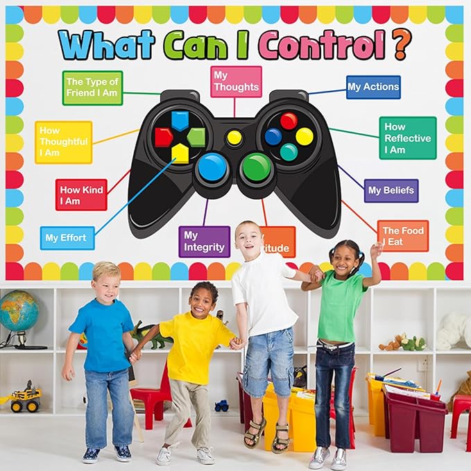 Video Game Theme Classroom Bulletin Board Decorations Set Growth Mindset Mental Health Inspirational Cutouts for School Students Teachers Chalkboard What Can I Control Theme Wall Decor